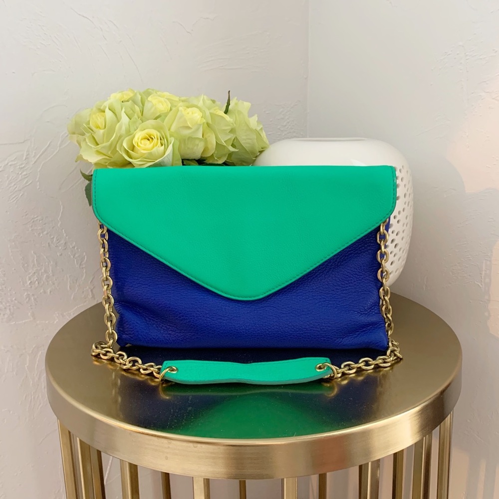 JCrew Leather Shoulder Bag Blue Green Gold